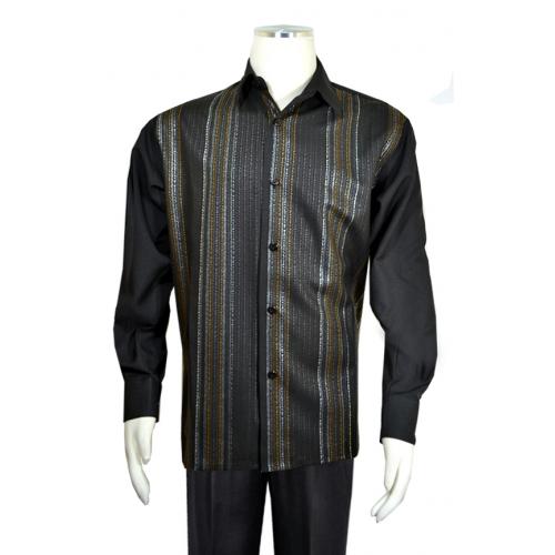 Pronti Black / Bronze / Silver Metallic Striped Long Sleeve Outfit SP6504